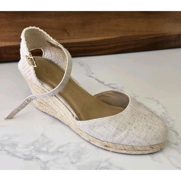 J.Crew Factory Ankle Strap Espadrille Wedge Sandals Size 8 Cream - Picture 1 of 7
